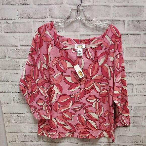 Talbots Pink and White Relaxed Graphic Blouse - Picture 1 of 3